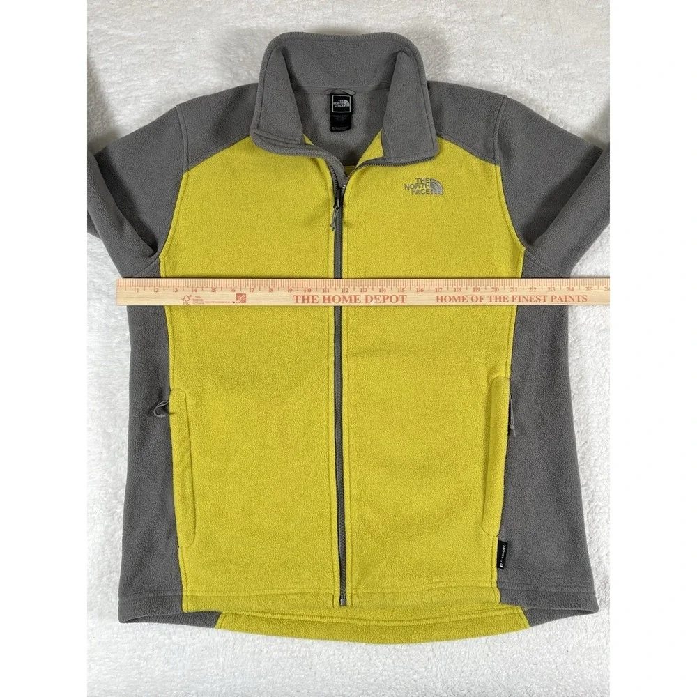 The North Face Flash Dry Gray Yellow Color Block Full Zip Fleece Jacket Men's Lg